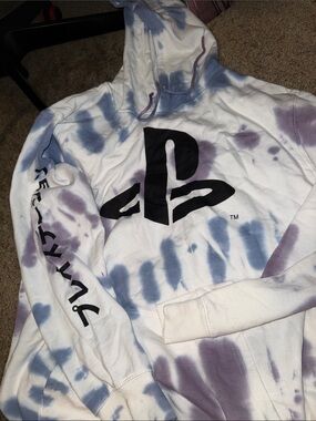 Sony PlayStation Tie-Dye Hoodie in White with Blue & Purple Accents